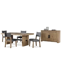 Macai -Pc. Wood Dining Set (Rectangular Table + Faux Leather Side Chairs