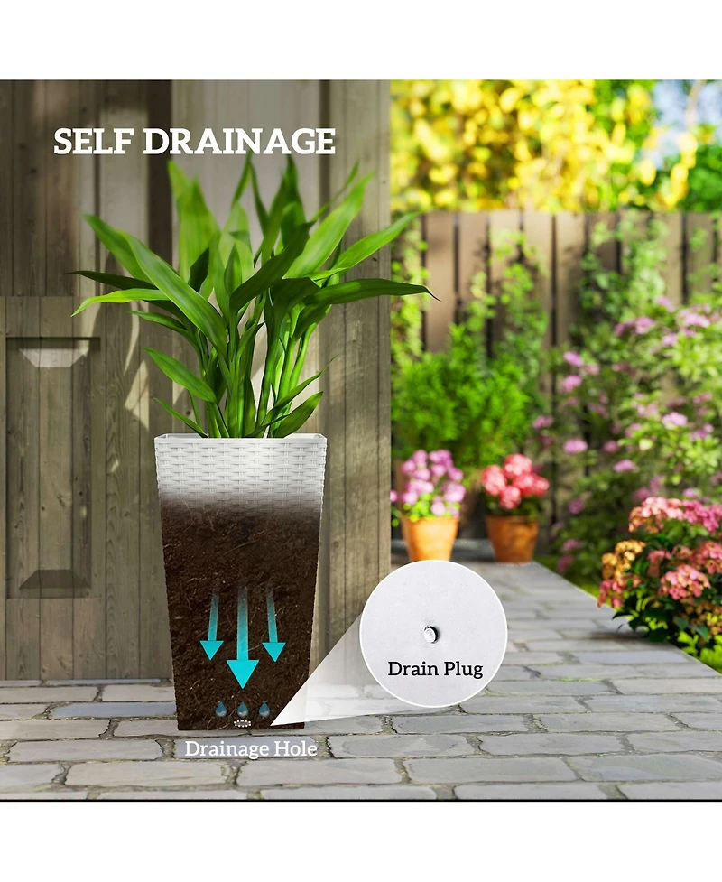 Outsunny Set of 3 Tall Planters, Indoor and Outdoor Flower Pot Set