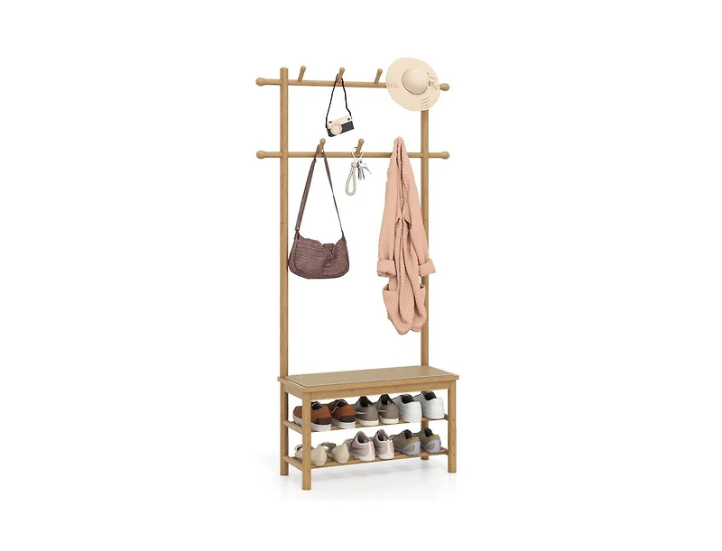 Slickblue Pe Rattan Hall Tree Coat Rack with Bench and Shoe Storage