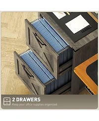 Rainsken 2 Drawer Vertical File Cabinet, Rustic Farmhouse Filing Cabinet with Barn Doors for A4/Letter Size, Printer Stand with Storage for Office