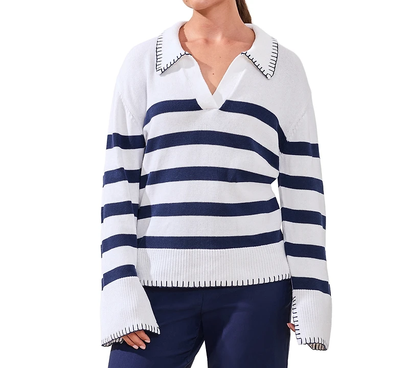 Tribal Women's Striped Polo Sweater