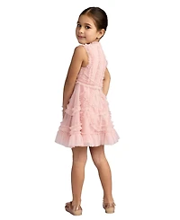 Girls High Neck Sleeveless Micro Ruffle Mini Dress