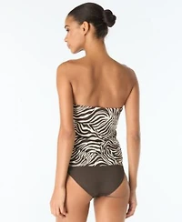 Vince Camuto Womens Draped Bandeau Neck Tankini Top High Waisted Bottoms