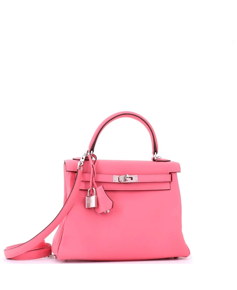 Pre-Owned HERMES Kelly 25 Handbag Pink Swift with Palladium Hardware