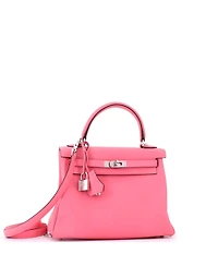 Pre-Owned HERMES Kelly 25 Handbag Pink Swift with Palladium Hardware