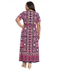 London Times Plus V-Neck Short-Sleeve Maxi Dress