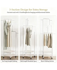 Yigii 71" Heavy Duty Metal Clothes Rack, 3-Section, 6 Hooks, 2 Shelves, Portable