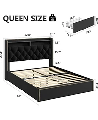 gaomon Queen Size Bed Frame with 4 Storage Drawers, Velvet Fabric Upholstered Platform Bed with Tufted Headboard, Wooden Slats, No Box Spring Required