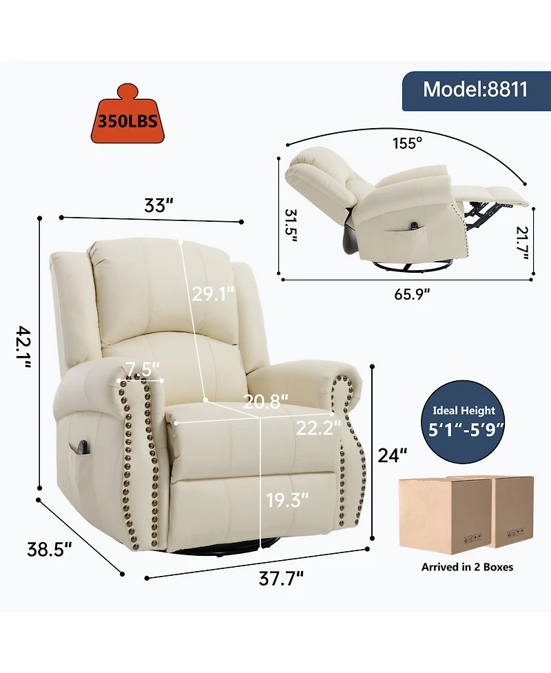Sumyeg Recliner Chair with Heat Massage Manual Rocker and Swivel Fabric