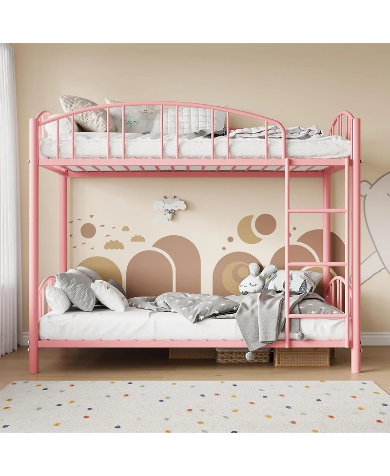 gaomon Metal Bunk Bed Twin Over Twin, Heavy Duty Bunkbeds Frame with Arched Guardrail and Safety Ladder