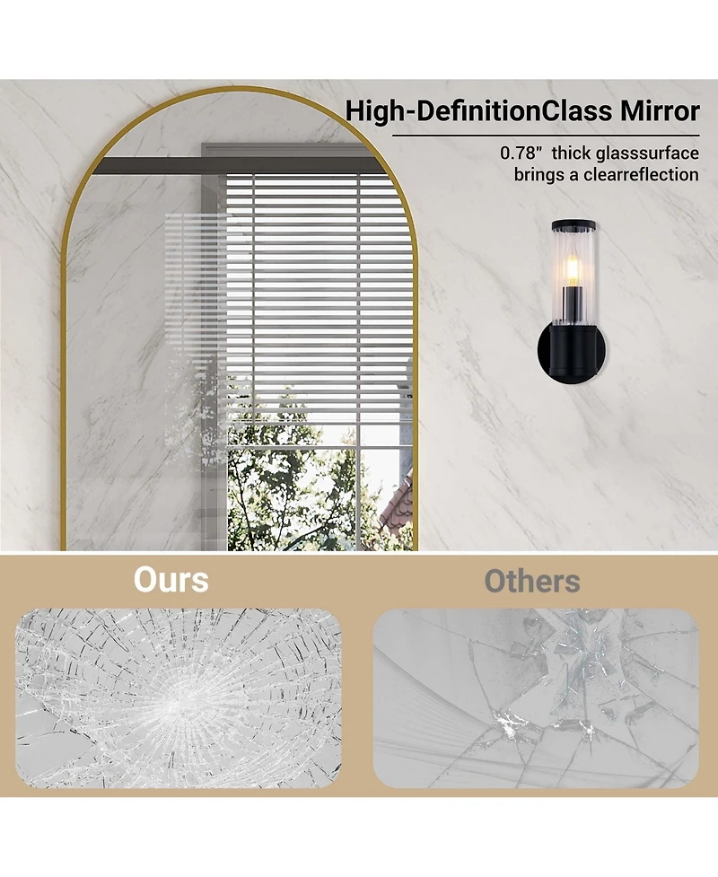 Homfan Arched Bathroom Mirror, Wall Mounted Vanity Metal Frame, Modern Wraparound Hanging Mirror Bathroom, Vanity, Living Room