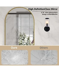 Homfan Arched Bathroom Mirror, Wall Mounted Vanity Metal Frame, Modern Wraparound Hanging Mirror Bathroom, Vanity, Living Room