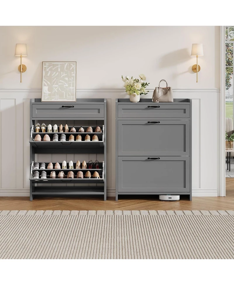 gaomon Shoe Cabinet with 2 Flip Drawers and 1 Top Drawer High-Gloss Painted Wood Shoe Organizer