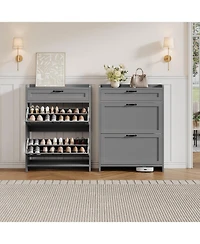 gaomon Shoe Cabinet with 2 Flip Drawers and 1 Top Drawer High-Gloss Painted Wood Shoe Organizer