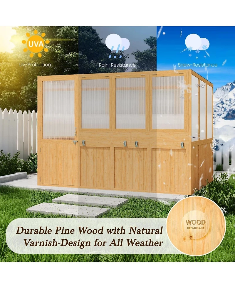 Aecojoy 6x10 Ft Wood Greenhouse for Outdoors, Heavy Duty Lean-to Walk-in Greenhouse with Polycarbonate Panels