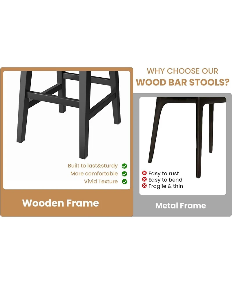 gaomon 26.2" Bar Stools Set of 4, Modern Upholstered Kitchen Stools with Low Back, Footrest & Wood Legs, Counter Height for Kitchen or Dining