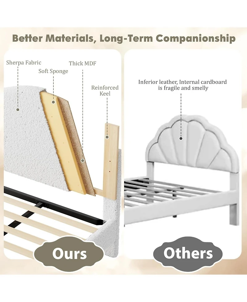 gaomon Bed Frame with Upholstered Headboard, Soft Low Profile Sturdy Platform Bed with Rounded Corners Design, Heavy Duty, Wooden Slats