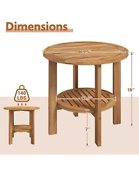 sumyeg Outdoor Teak Wood Round Side Table with Slatted Shelf