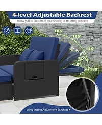Gymax Set of 2 Pe Wicker Outdoor Daybed w/4-Level Adjustable Backrest Storage Ottoman