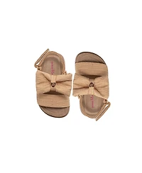 Pixie Bloom Little Girls Sandals – Cute Footbed and Flat Summer Shoes with Puffy Bow