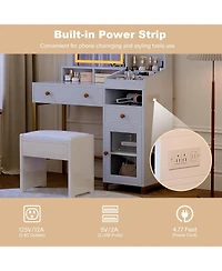 gaomon Makeup Vanity Desk with Led Mirror, 2 Drawers, 2 Shelves, Cabinet & Power Outlet
