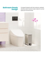 Home Zone Living 3 Gallon Slim Stainless Steel Trash Can with Reeded Pattern, Step Pedal and Soft Close Lid