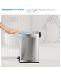Home Zone Living 4 Gallon Slim Stainless Steel Kitchen Trash Can with Reeded Pattern, Step Pedal and Soft Close Lid