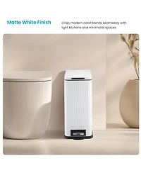 Home Zone Living 4 Gallon Slim Stainless Steel Kitchen Trash Can with Reeded Pattern, Step Pedal and Soft Close Lid