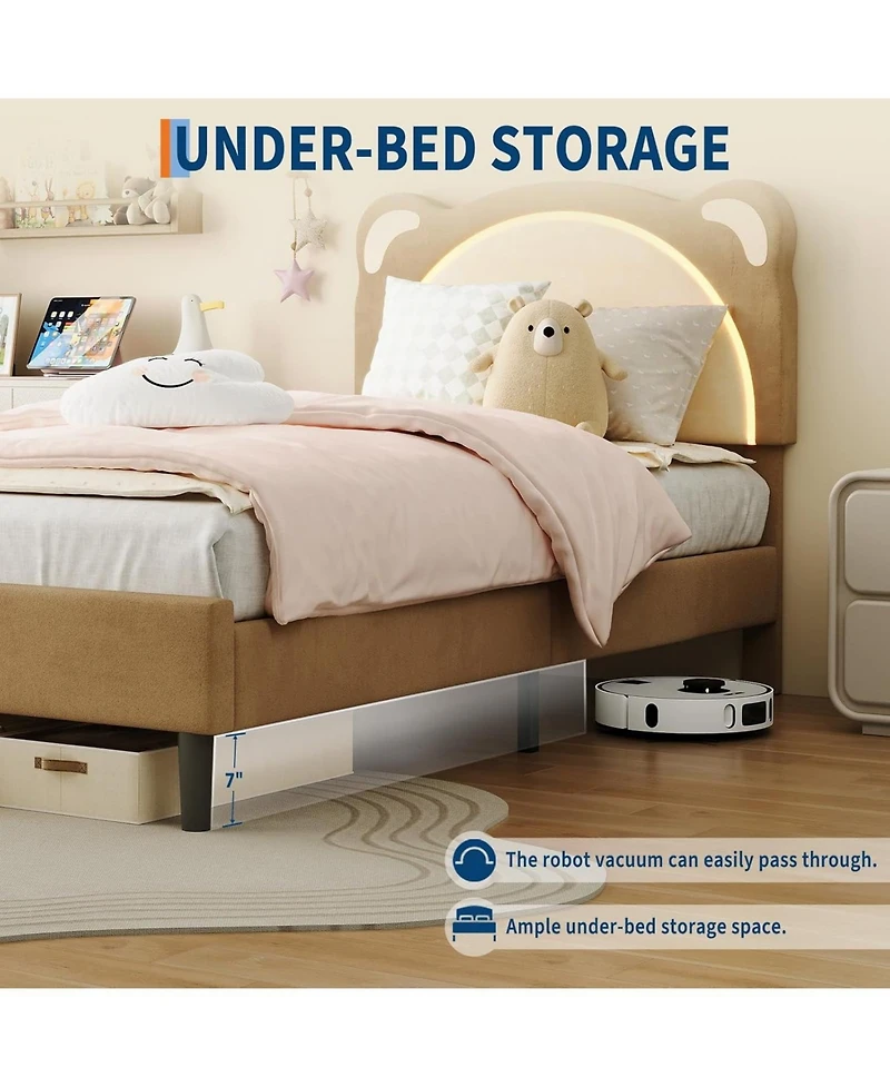 gaomon Twin Upholstered Platform Bed Frame Adjustable Led Headboard Wooden Slats No Box Spring Modern Smart