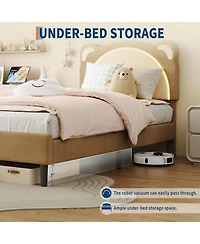 gaomon Twin Upholstered Platform Bed Frame Adjustable Led Headboard Wooden Slats No Box Spring Modern Smart