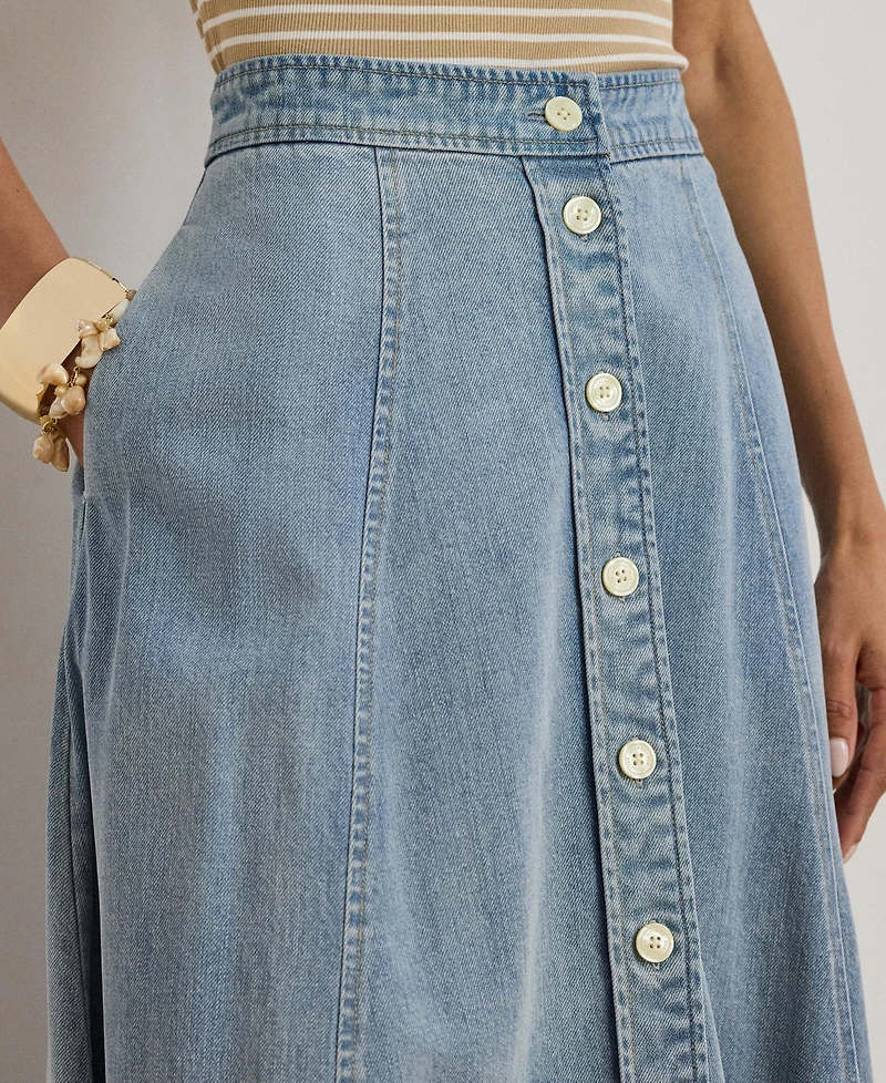 Lauren Ralph Women's Button-Front Denim Midi Skirt