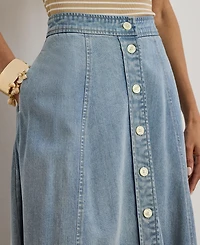 Lauren Ralph Women's Button-Front Denim Midi Skirt