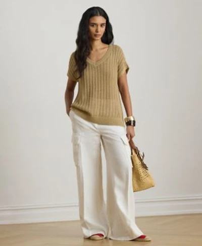 Lauren Ralph Lauren Womens Short Sleeve V Neck Ribbed Sweater