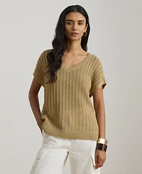 Lauren Ralph Women's Short-Sleeve V-Neck Ribbed Sweater