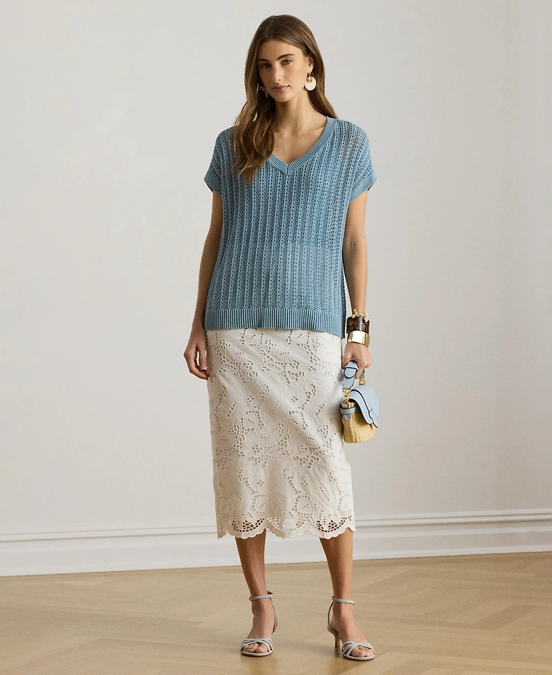 Lauren Ralph Lauren Women's Short-Sleeve V-Neck Ribbed Sweater