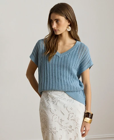 Lauren Ralph Lauren Women's Short-Sleeve V-Neck Ribbed Sweater