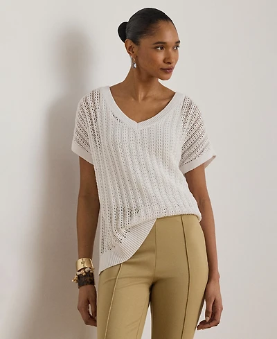 Lauren Ralph Women's Short-Sleeve V-Neck Ribbed Sweater