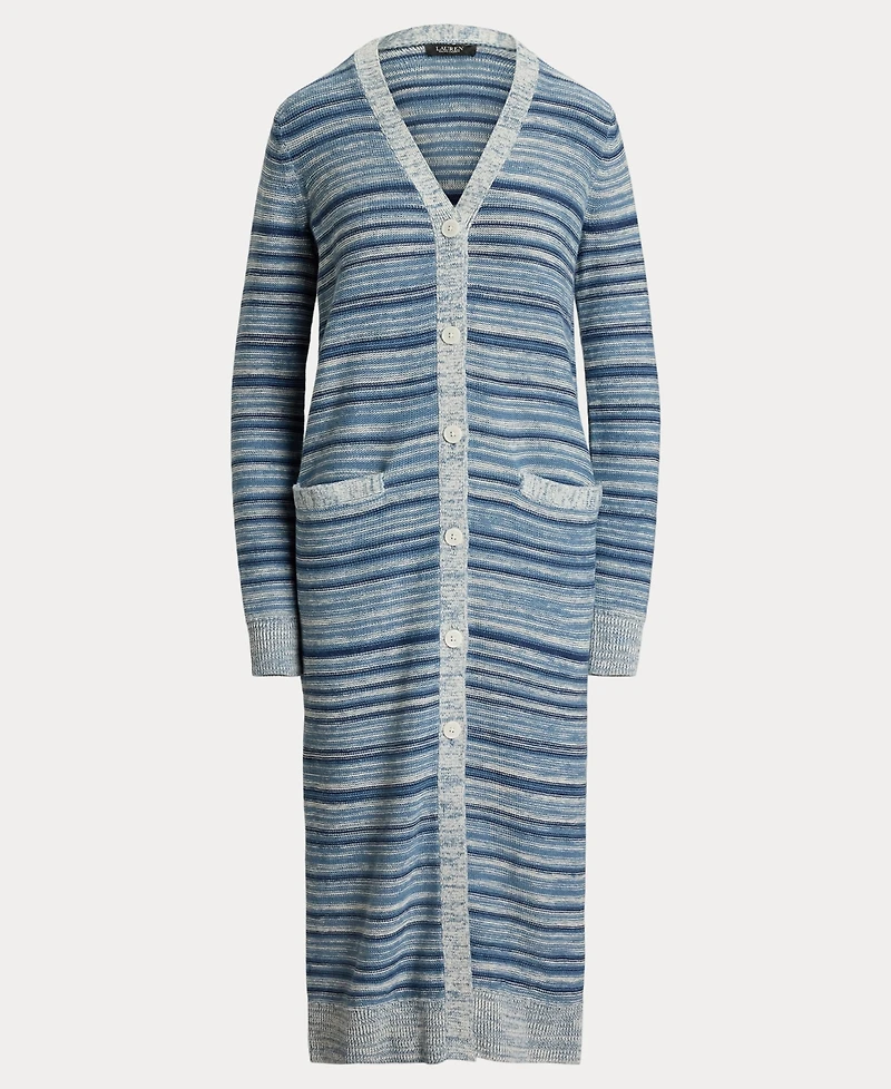 Lauren Ralph Women's Striped Long-Sleeve V-Neck Cardigan