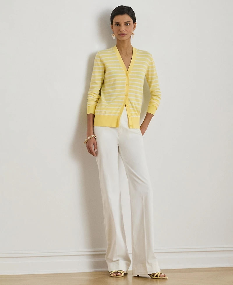 Lauren Ralph Women's Striped V-Neck Cardigan
