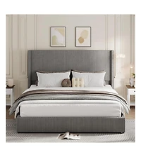 gaomon Queen Upholstered Platform Bed Storage Drawers Wingback Headboard Corduroy Fabric No Box Spring