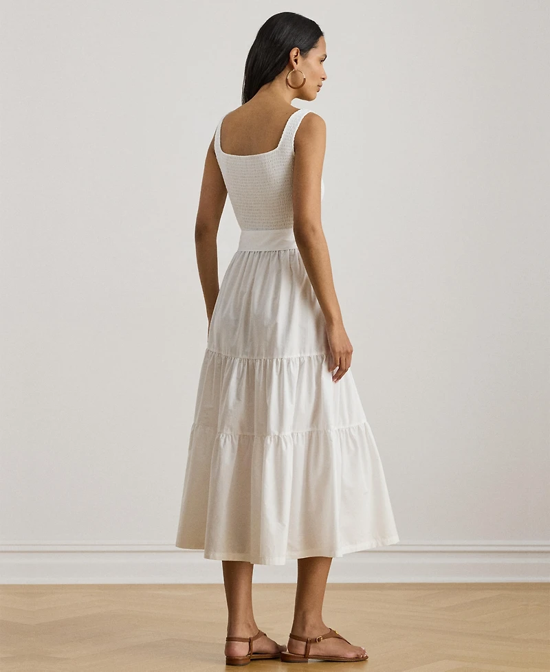 Lauren Ralph Women's Square Neck Tiered Midi Dress