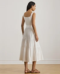 Lauren Ralph Women's Square Neck Tiered Midi Dress