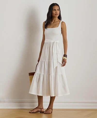 Lauren Ralph Women's Square Neck Tiered Midi Dress