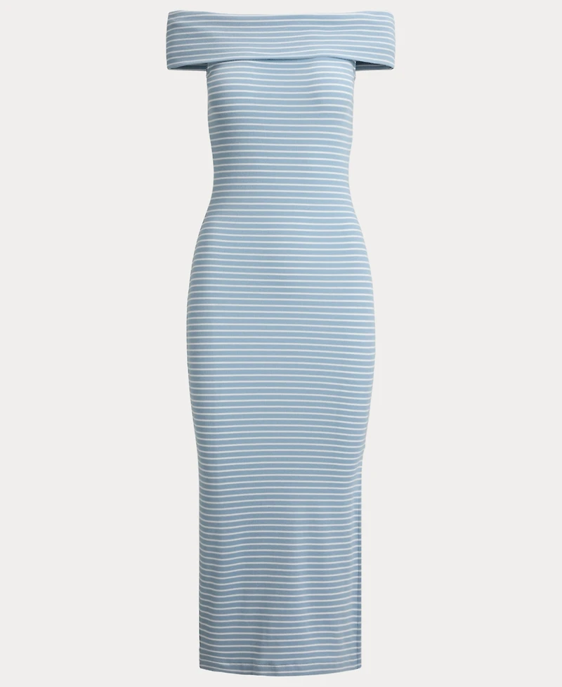 Lauren Ralph Women's Striped Off-The-Shoulder Midi Dress