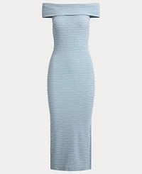 Lauren Ralph Women's Striped Off-The-Shoulder Midi Dress
