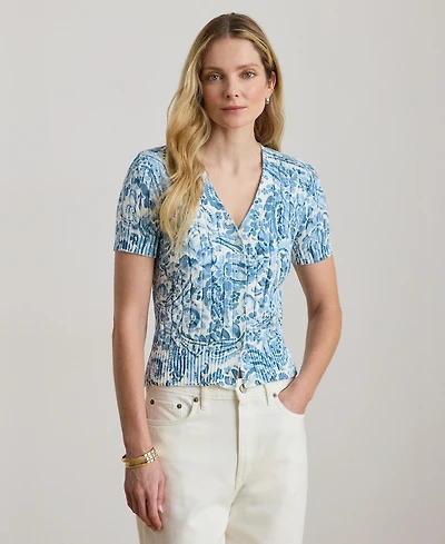 Lauren Ralph Women's Short-Sleeve V-Neck Cardigan