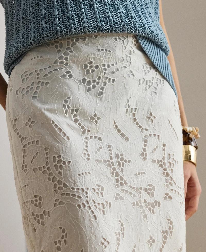 Lauren Ralph Women's Embroidered Midi Pencil Skirt