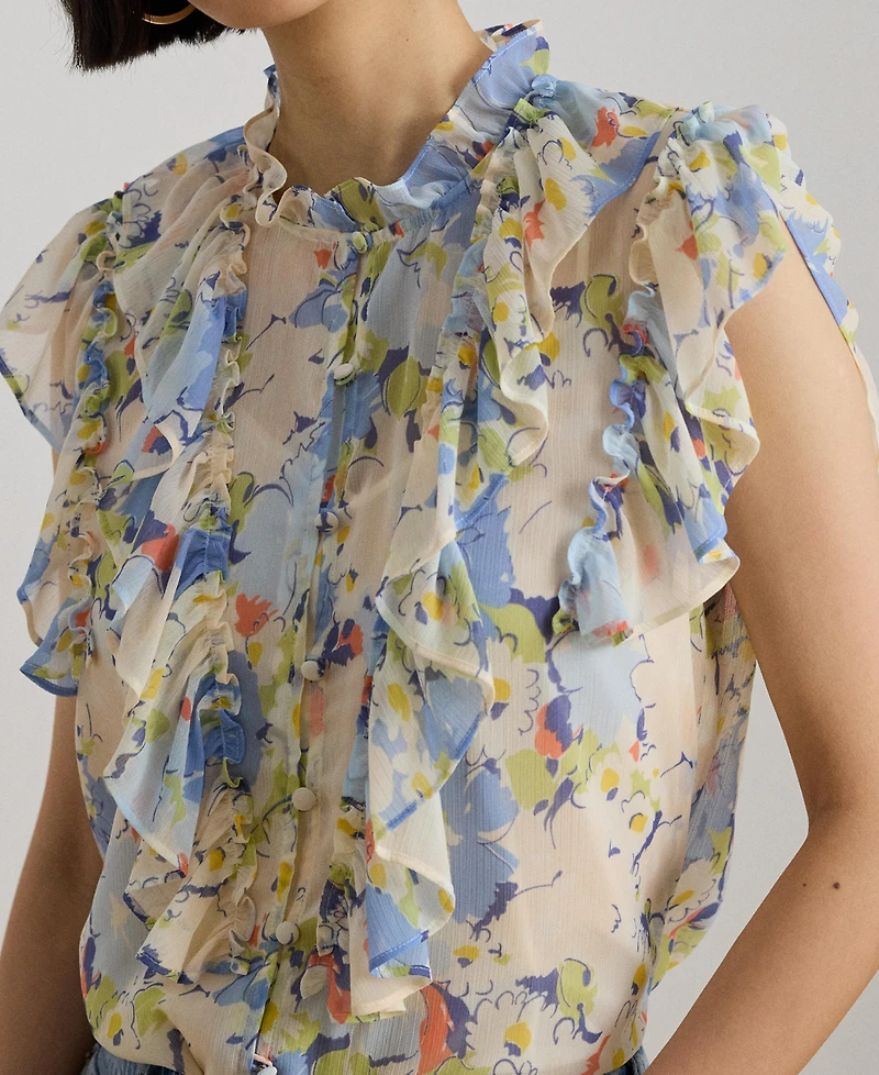Lauren Ralph Women's Floral Flutter-Sleeve Shirt