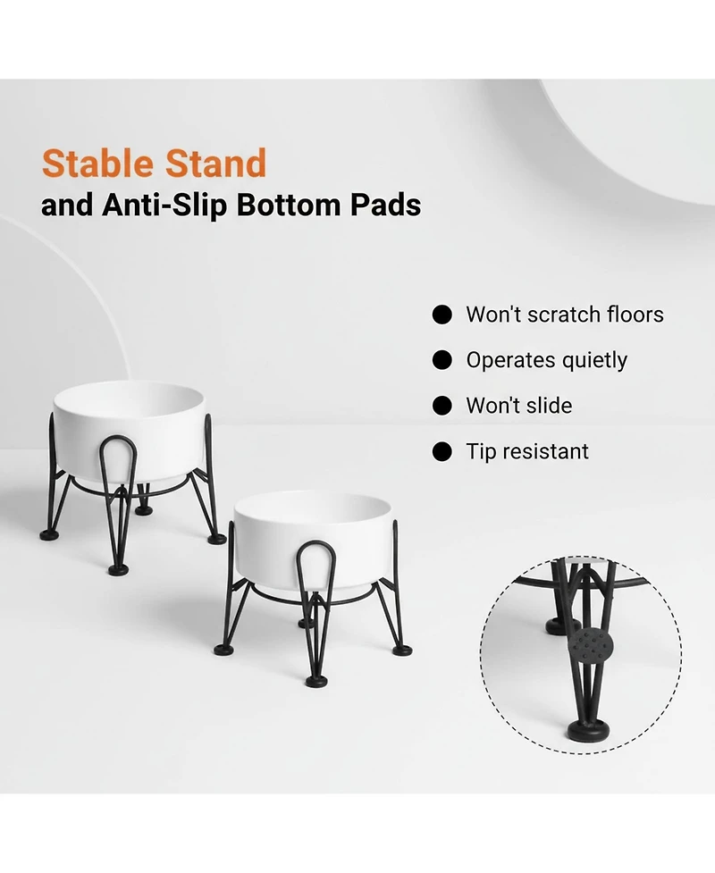 Aronkl Elevated Dog Ceramic Bowl Set 2 Pack with Anti-slip Non-tip Metal Stand for Dogs Food Water Feeding