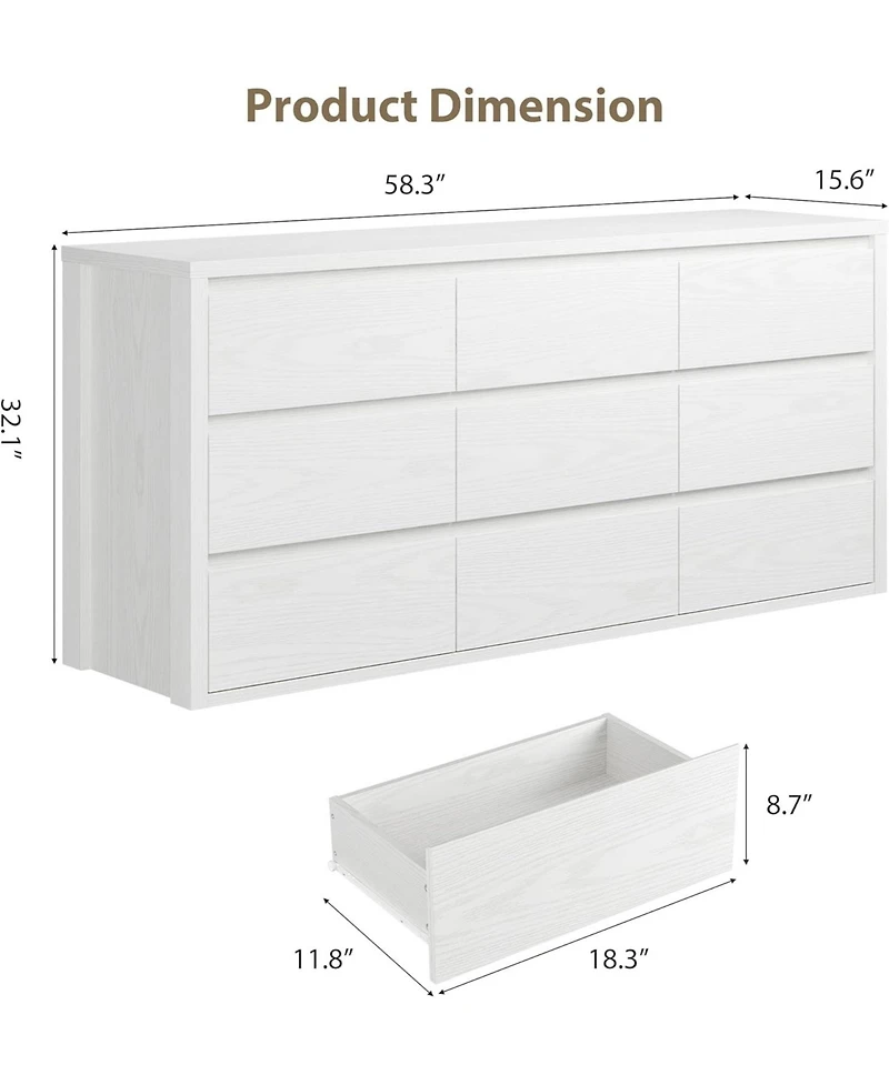 gaomon 9 Drawer Dresser for Bedroom, Wide Modern Chest of Drawers, Large Wood Dresser Wooden Storage Organizer for Living Room